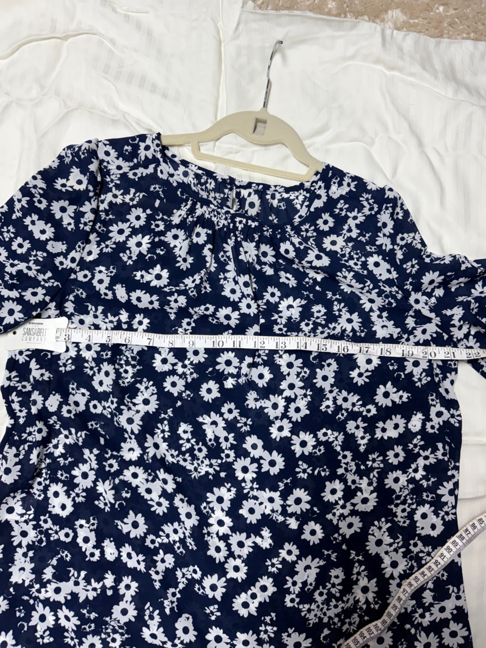 LOFT Navy and White Floral Long Sleeve Blouse - Picture 5 of 10